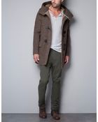 Zara Knit Three Quarter Length Coat with Hood - Lyst