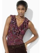 Lauren by Ralph Lauren Ribbed Cotton Ruffled Top - Lyst