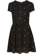Topshop Floral Embroidered Flippy Dress - Lyst