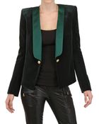 Balmain Silk Satin Lapel Cotton Velvet Jacket - Lyst