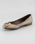 Tory Burch Reva Metallic Lizardstamped Flat - Lyst