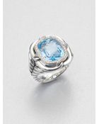 David Yurman Diamond Sterling Silver Ringblue Topaz - Lyst