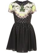 Topshop Neon Lace Print Flippy Dress - Lyst