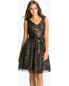 Eliza J Vneck Sequin Fit Flare Dress - Lyst