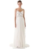 Marchesa Strapless Draped Dress with Embroidered Bodice - Lyst