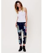 Free People Patched Slim Slouch Jeans - Lyst