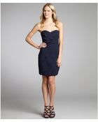 Aryn K. Navy Crepe Strapless Pleated Dress - Lyst