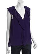 BCBGMAXAZRIA Plum Berry Silk Drea Ruffle Neck Blouse - Lyst