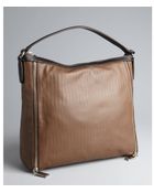 Furla Coffee Ostrich Embossed Leather Amazzone Zip Hobo - Lyst