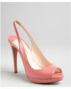 Prada Soft Pink Patent Leather Peep Toe Slingback Pumps - Lyst