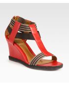 Fendi Carioca Leather Tstrap Wedge Sandals - Lyst