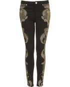 Moto Premium Embroidered Skinny Jeans - Lyst