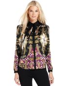 Vince Camuto Long Sleeve Printed Tie Neck Blouse - Lyst
