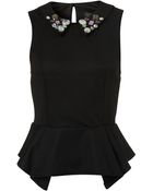 Topshop Gem Collar Peplum Top - Lyst