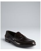 Prada Brown Leather Moc Toe Penny Loafers - Lyst