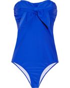 Miu Miu Bow Wmbellished Bandeau Swimsuit - Lyst