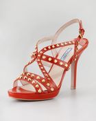 Prada Studded Slingback Sandal - Lyst
