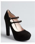 Miu Miu Black Suede And Glitter Sole Double Strap Mary Janes - Lyst