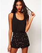 ASOS Collection Asos Playsuit with Studded Shorts - Lyst