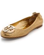 Tory Burch Reva Metallic Snake Flats - Lyst