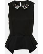 Topshop Embellished Collar Peplum Top - Lyst