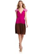 Alberta Ferretti Pleated Colorblocked Silk Dress - Lyst