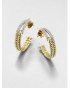 David Yurman 18k Gold Diamond Hoop Earrings - Lyst