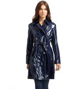 Via Spiga Faux Patent Leather Trench Coat - Lyst