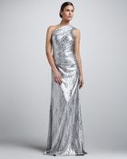 David Meister Metallic Oneshoulder Ruched Gown - Lyst