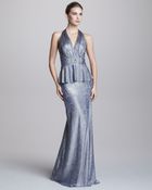 David Meister Metallic Halterneck Peplum Gown - Lyst