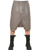 Rick Owens Waxed Cotton Poplin Low Crotch Shorts - Lyst