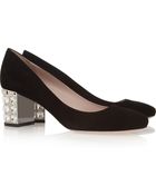 Miu Miu Crystal Embellished Suede Pumps - Lyst