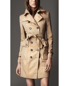 Burberry Long Cotton Gabardine Peplum Pocket Trench Coat - Lyst