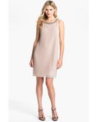 Donna Ricco Embellished Neck Chiffon Shift Dress - Lyst