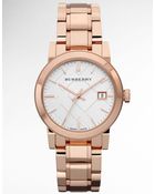 Burberry Ladies Rose Gold Watch with Silver Check Dial - Lyst