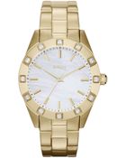 DKNY Ladies Goldtone Stainless Steel Watch with Crystals - Lyst