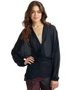 Halston Heritage Sheer Draped Chiffon Blouse - Lyst