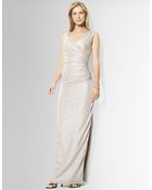 Lauren by Ralph Lauren Metallic Shirred Column Gown - Lyst