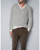 Zara Knitted Sweater with Stripes - Lyst