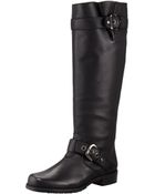 Stuart Weitzman Trooper Buckled Leather Flat Boot - Lyst