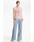 Alice + Olivia Tie Neck Stretch Silk Blouse - Lyst