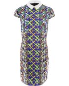 Peter Pilotto Green Optical Print Collared Silk Dress - Lyst