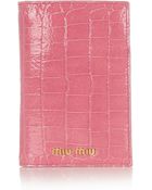 Miu Miu Croceffect Glossedleather Travel Wallet - Lyst