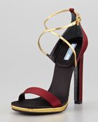Prada Single Band Satin and Metallic Leather Sandal - Lyst