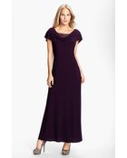 Patra Drape Neck Gown with Beaded Illusion Mesh - Lyst