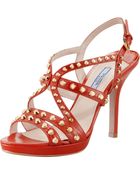 Prada Studded Slingback Sandal Orange - Lyst