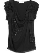 Valentino Embellished Ruffle Jersey Top - Lyst