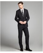 Armani Collezioni Charcoal Tonal Stripe Wool Two-Button Suit With Flat Front Pants - Lyst