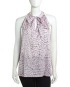 Lafayette 148 New York Printed Tieneck Blouse - Lyst