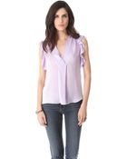 L'Agence Ruffled Draped V Blouse - Lyst